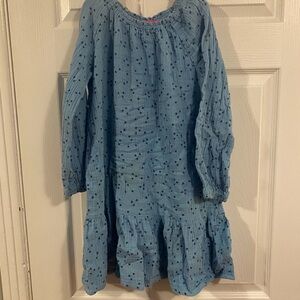 H&M Blue Star Print Peasant Dress Long Sleeve Ruffle Hem Size 8-9